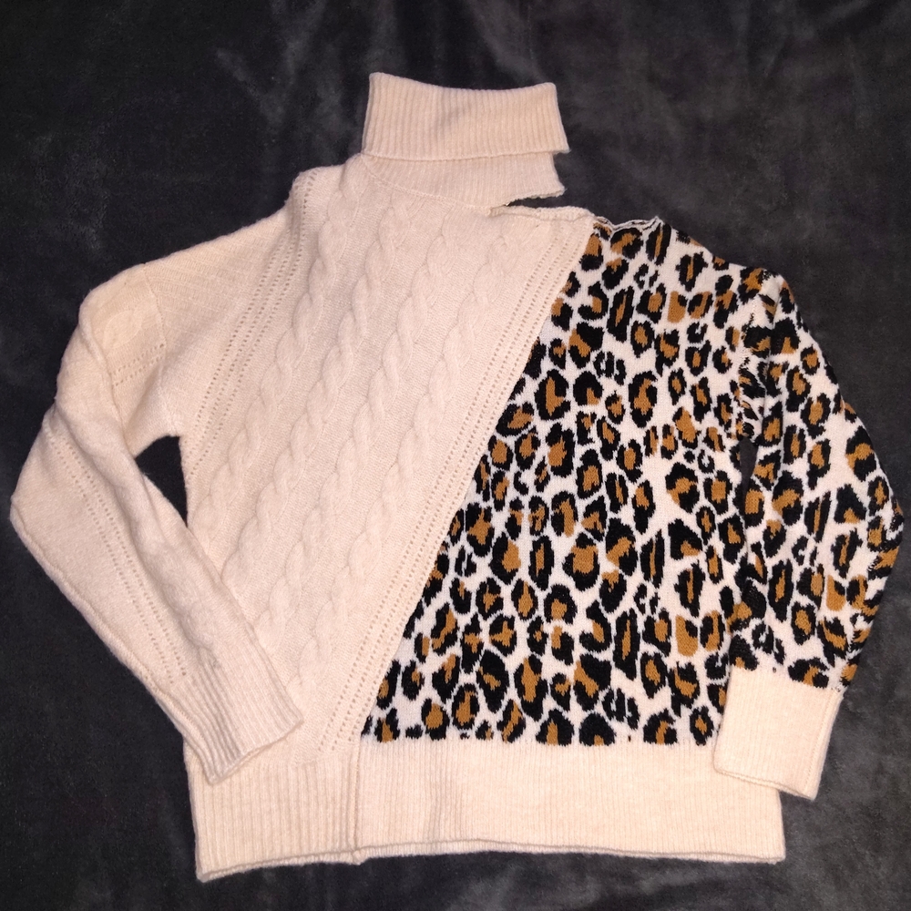 Leopard Print and Cream Women's Sweater